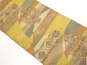 草木染変わり横段に抽象草花模様織出し名古屋帯